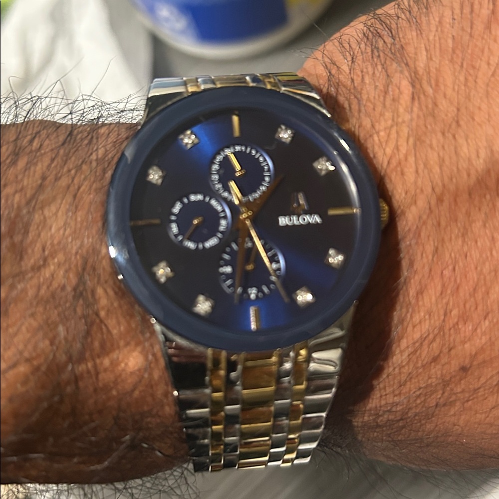 Bulova Men's Classic Diamond Two-Tone Blue Dial Watch, model 98D130 - Picture 5 of 5